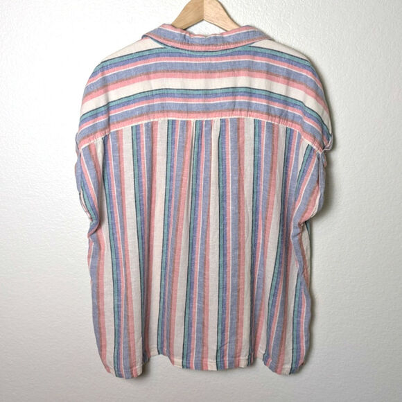 Orvis Linen Blend Button Down Camp Shirt Stripes Women Size XL Gorpcore Outdoors - Picture 2 of 9